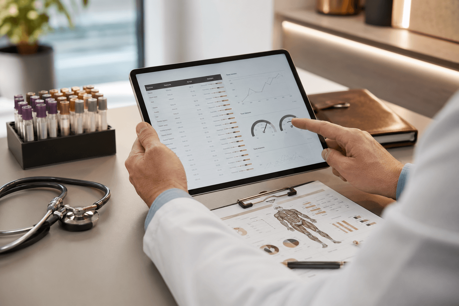 Bloodwork and health assessment for low testosterone at Apex Health.