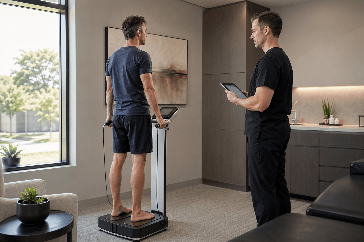 Body composition assessment during a men’s health consultation in Ottawa.