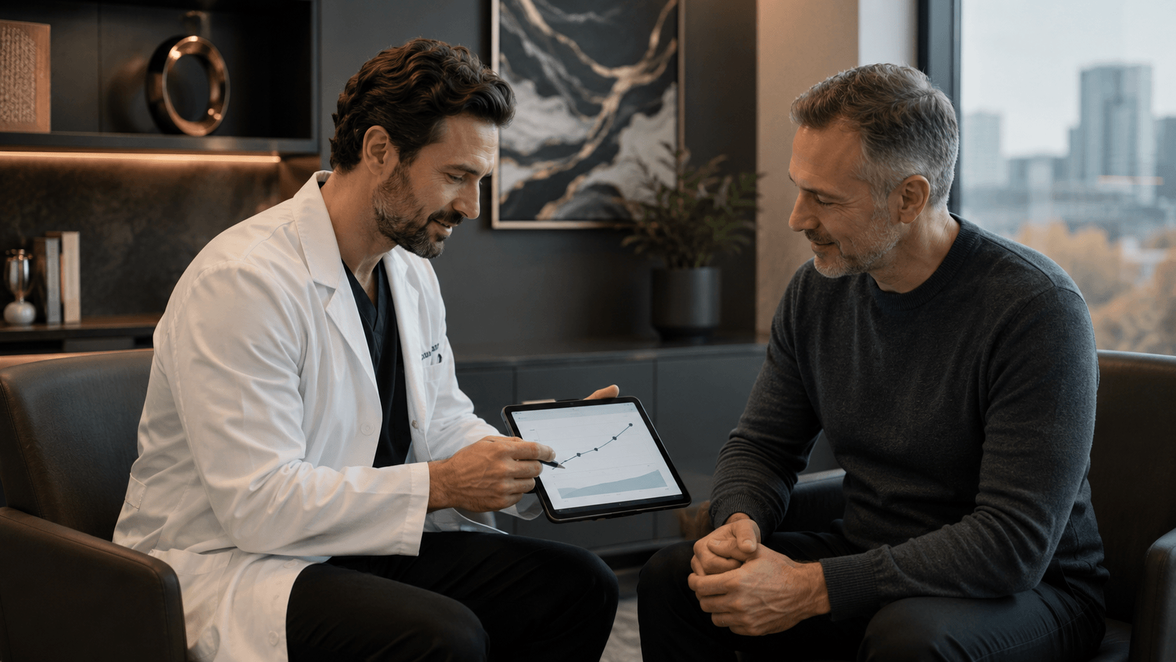 Physician discussing testosterone assessment with male patient in Ottawa.